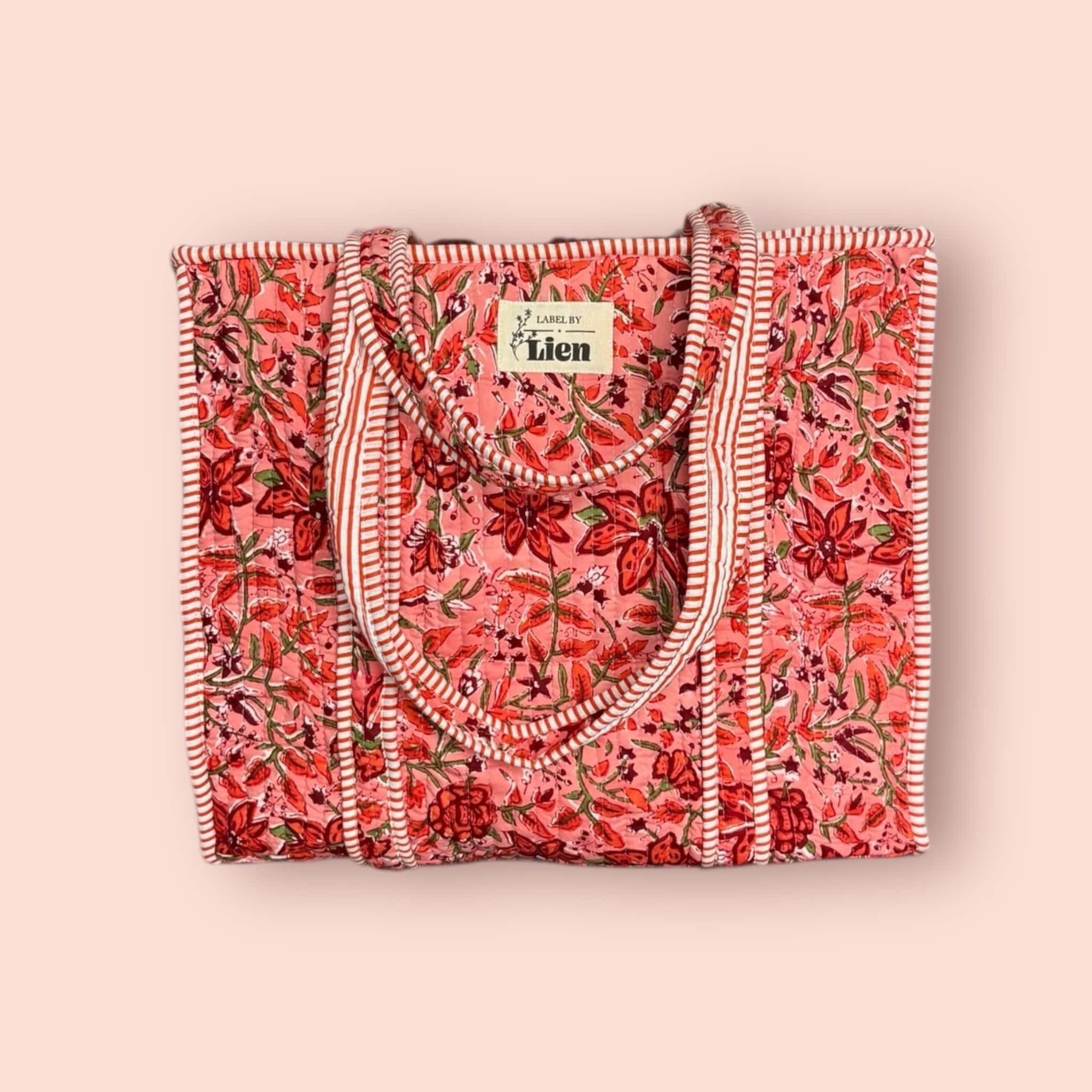 Tote bag roze, Prachtige roze tote bag met bloemenprint