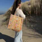 Tote bag geel met bloemenprint