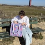 Tote bag lila met bloemenprint