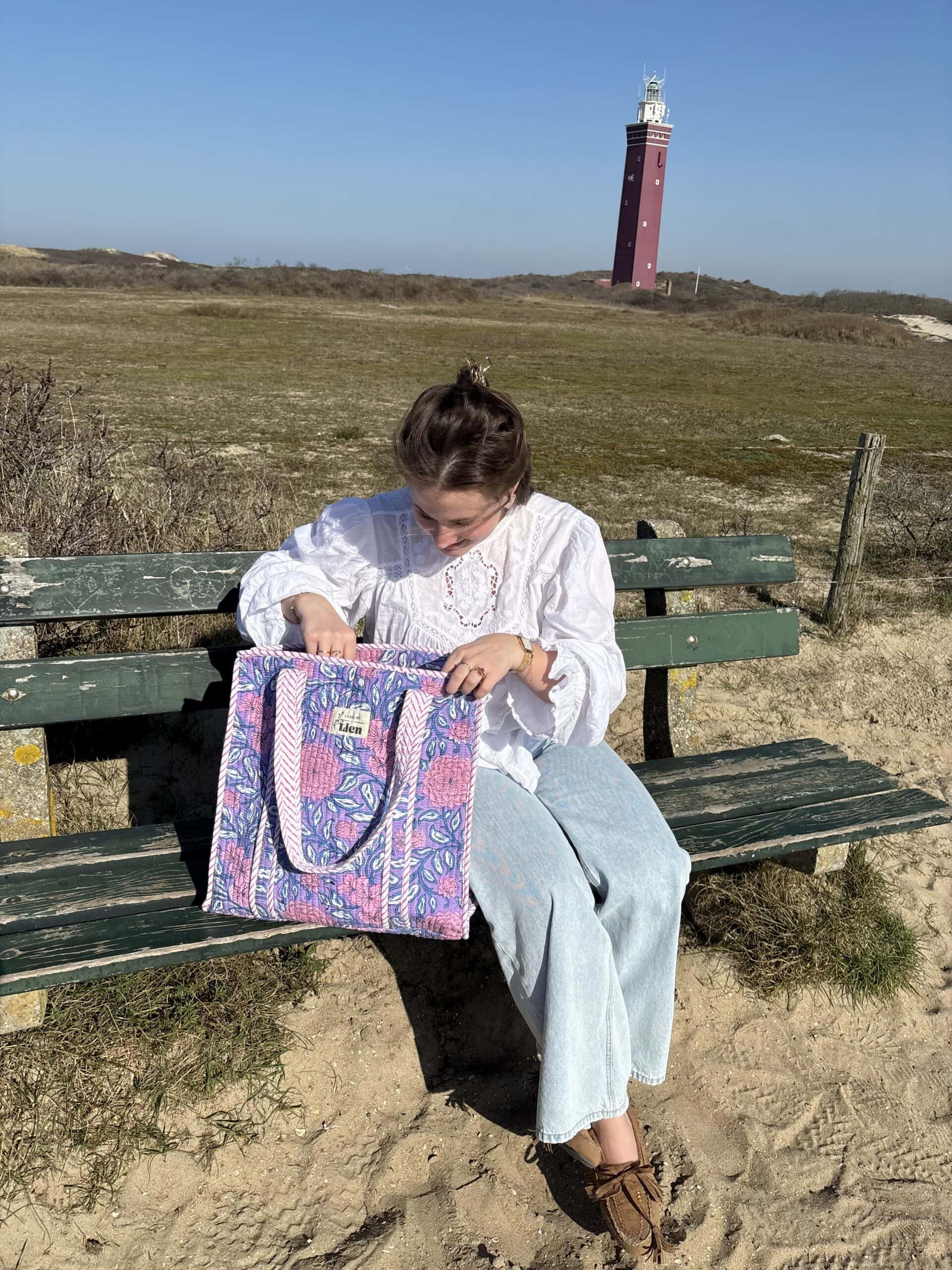 Tote bag lila met bloemenprint Tote bag lila met bloemenprint