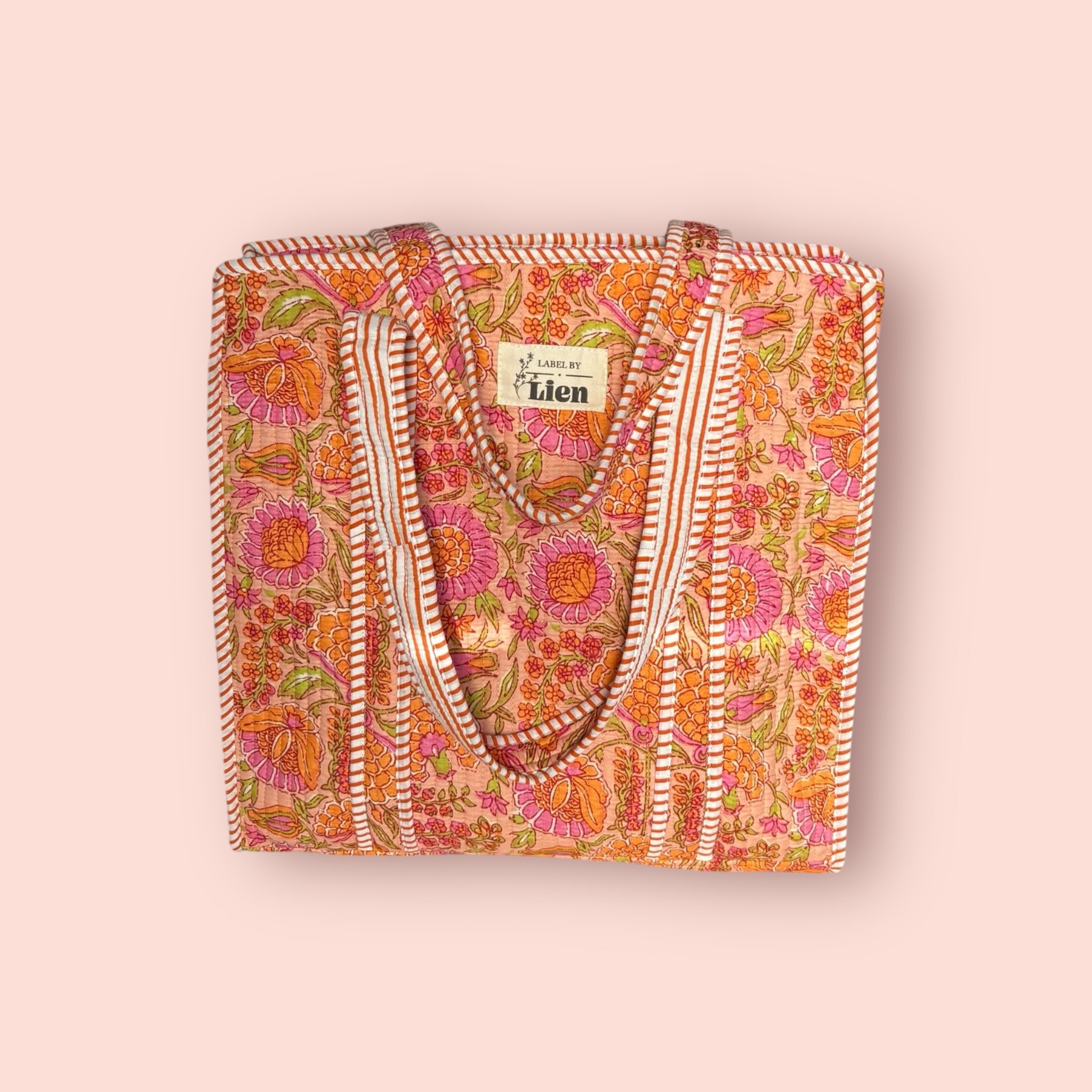 Tote Bag Oranje | Stralende Quilted Bloemenprint Shopper