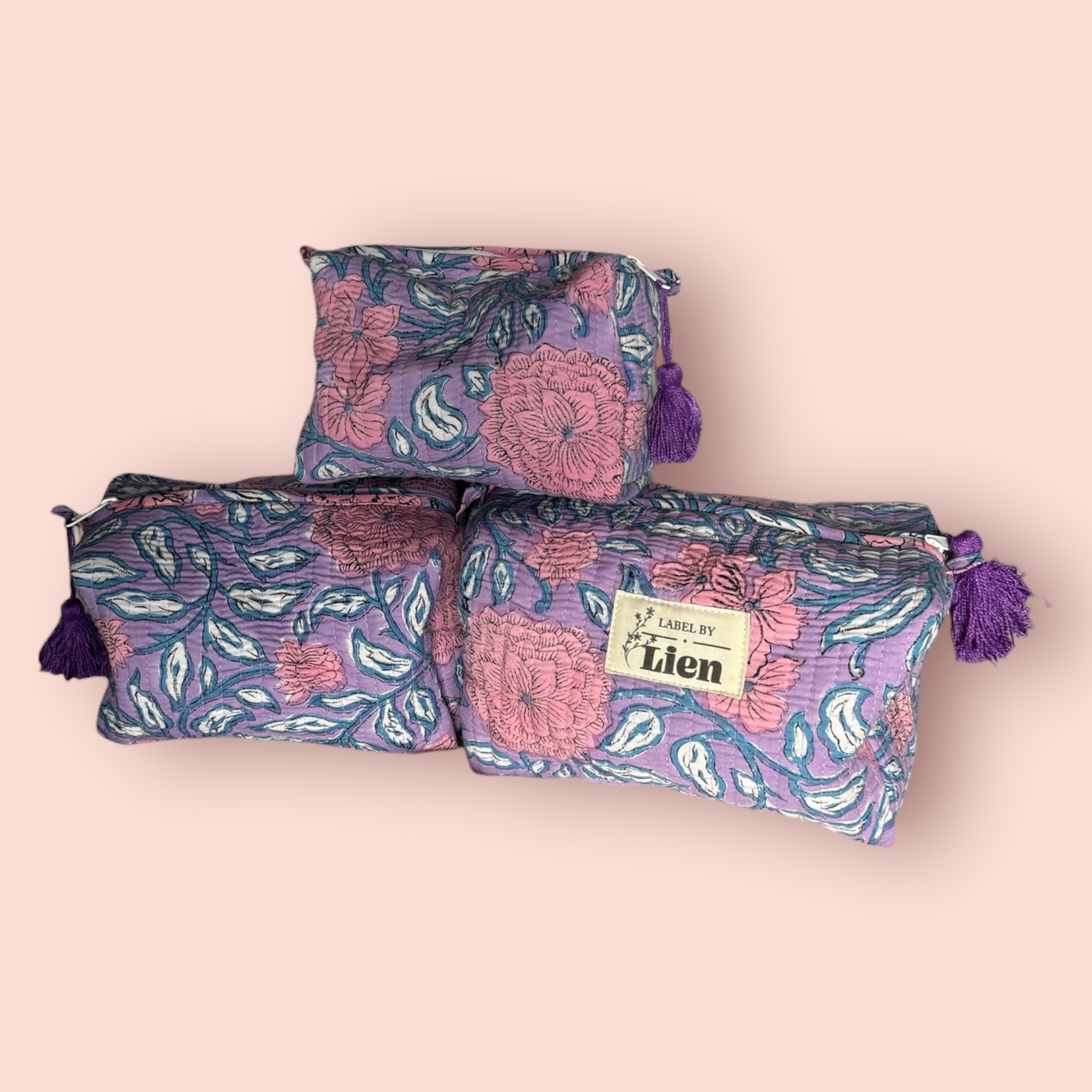 Toilettas Lila set van 3 kleurrijke toilettassen met bloemenprints
