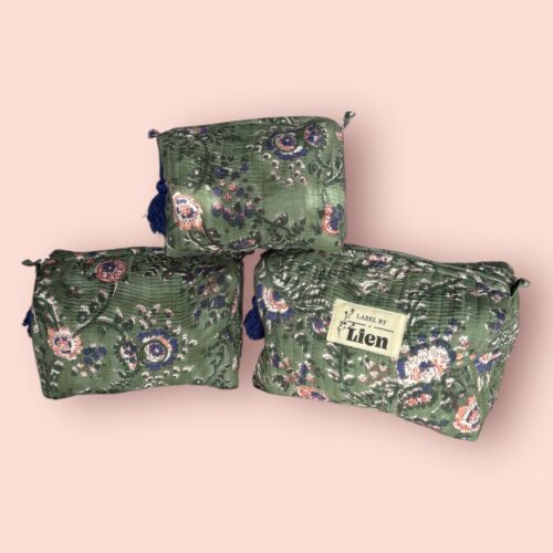 Toilettas groen kleurrijke set met bloemenprint