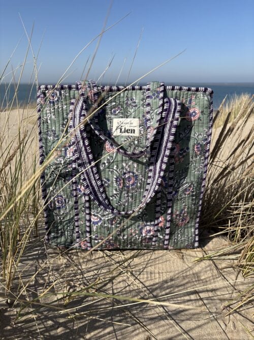 Tote bag groen met mooie bloemenprint