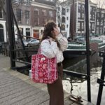 Tote bag rood roze met bloemenprint
