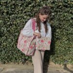 Tote bag wit, kleurrijke tas met bloemenprint