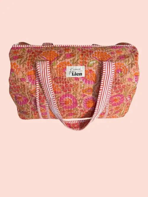 Duffle Bag Oranje met kleurrijke bloemenprint