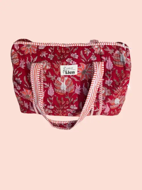 Duffle Bag Rood met kleurrijke bloemenprint
