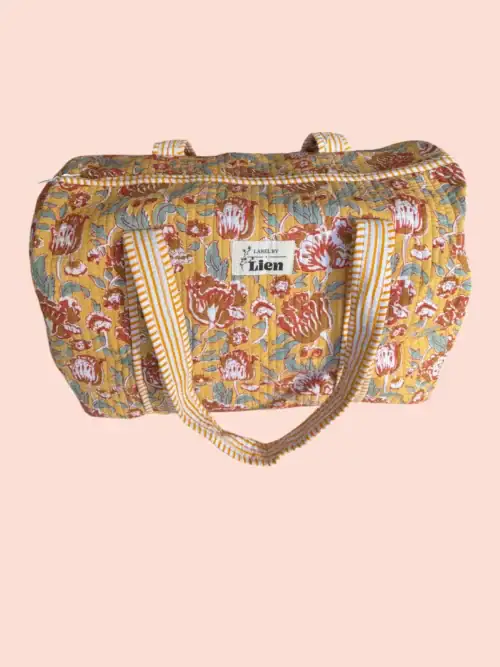 Duffle bag geel met kleurrijke bloemenprint