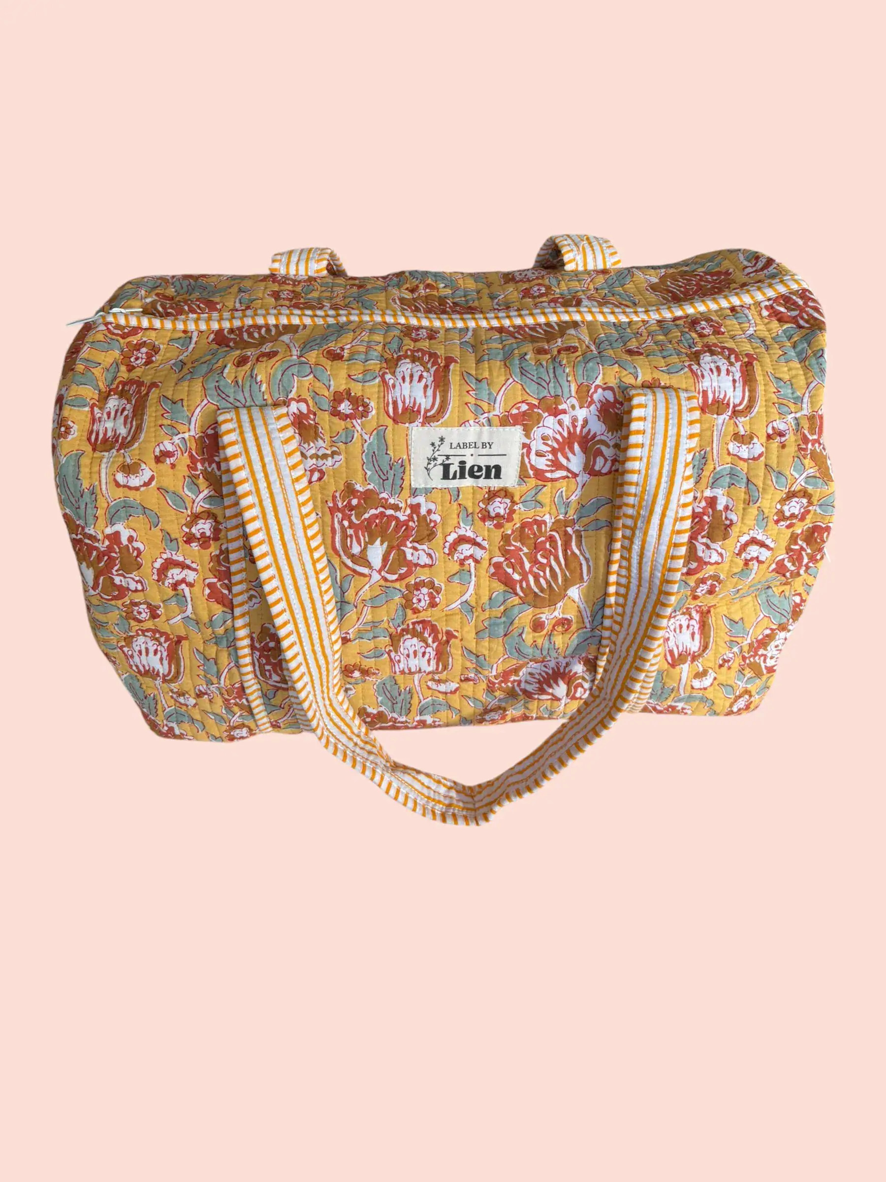 Duffle bag geel met kleurrijke bloemenprint