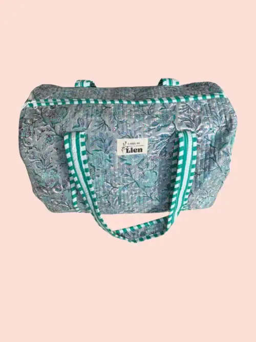 Duffle Bag Lichtblauw met kleurrijke bloemenprint