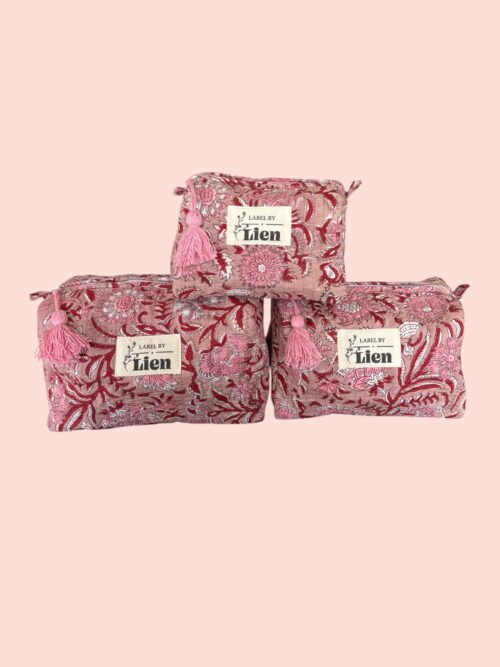 Toilettas Roze Rood met Kleurrijke Bloemenprint