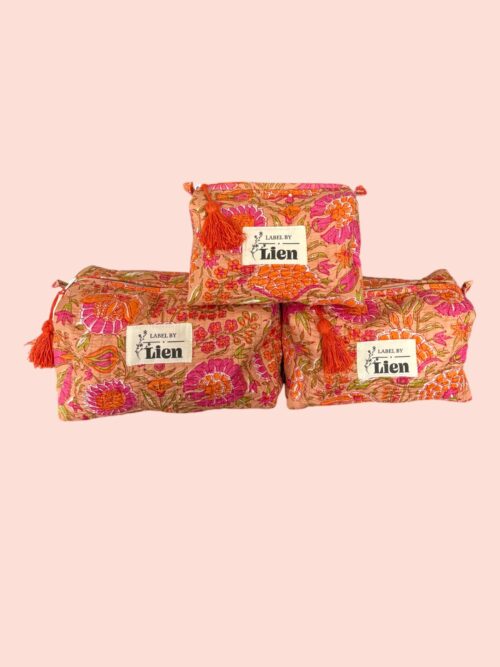 Toilettas Oranje met kleurrijke Bloemenprint