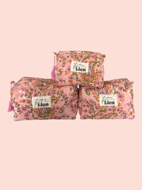 Toilettas Licht Roze met Kleurrijke Bloemenprint