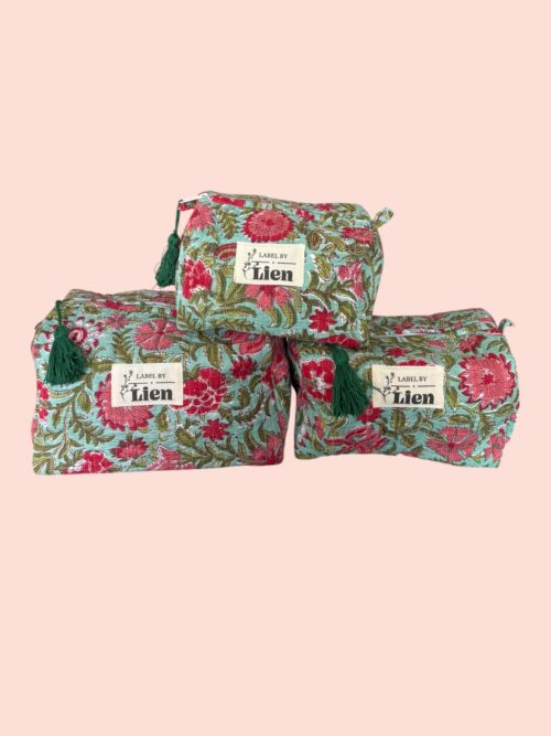 Toilettas Groen met kleurrijke bloemenprint