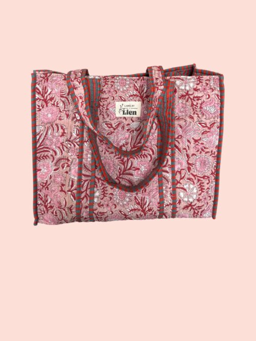 Strandtas Roze Rood – Kleurrijke Bloemenprint Strandtas
