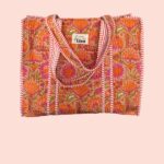 Strandtas Oranje – Kleurrijke Bloemenprint Strandtas