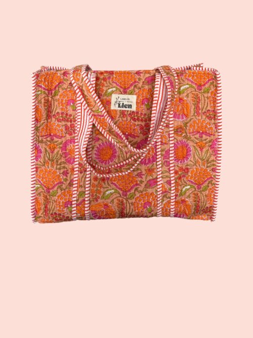 Strandtas Oranje – Kleurrijke Bloemenprint Strandtas