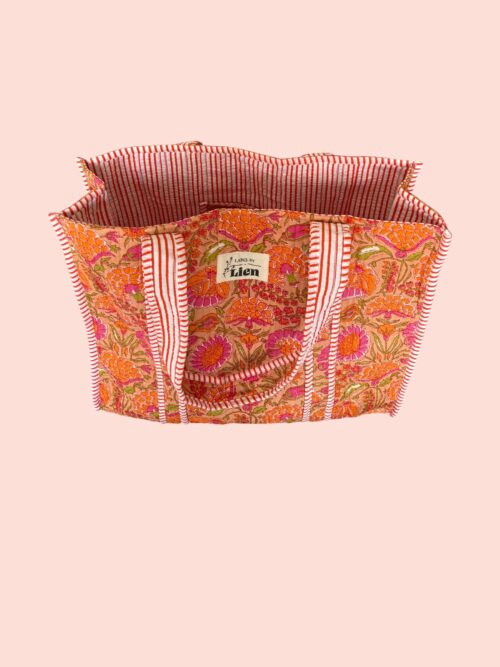 Strandtas Oranje – Kleurrijke Bloemenprint Strandtas 2
