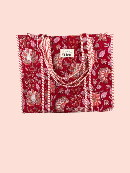 Strandtas Rood – Kleurrijke Bloemenprint Strandtas