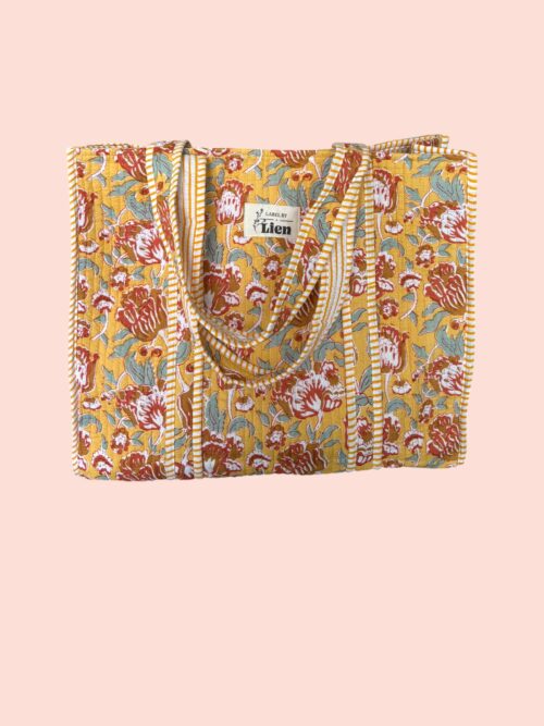 Strandtas Geel – Kleurrijke Bloemenprint Strandtas