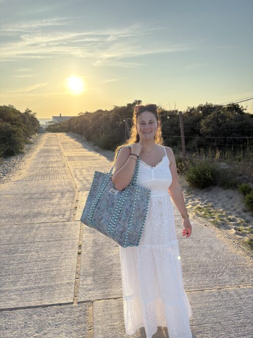 Strandtas Lichtblauw – Kleurrijke Bloemenprint Strandtas 3