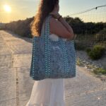 Strandtas Lichtblauw – Kleurrijke Bloemenprint Strandtas 4